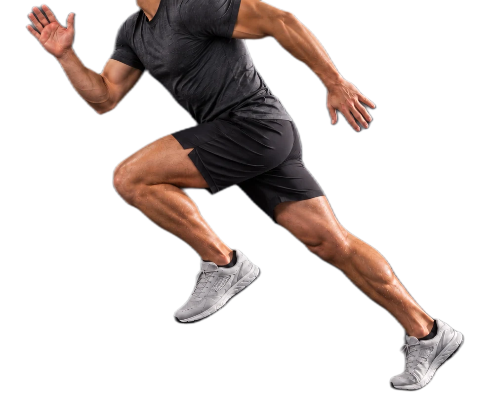 A sample athlete in mid-sprint, the figure the test results are mapped onto